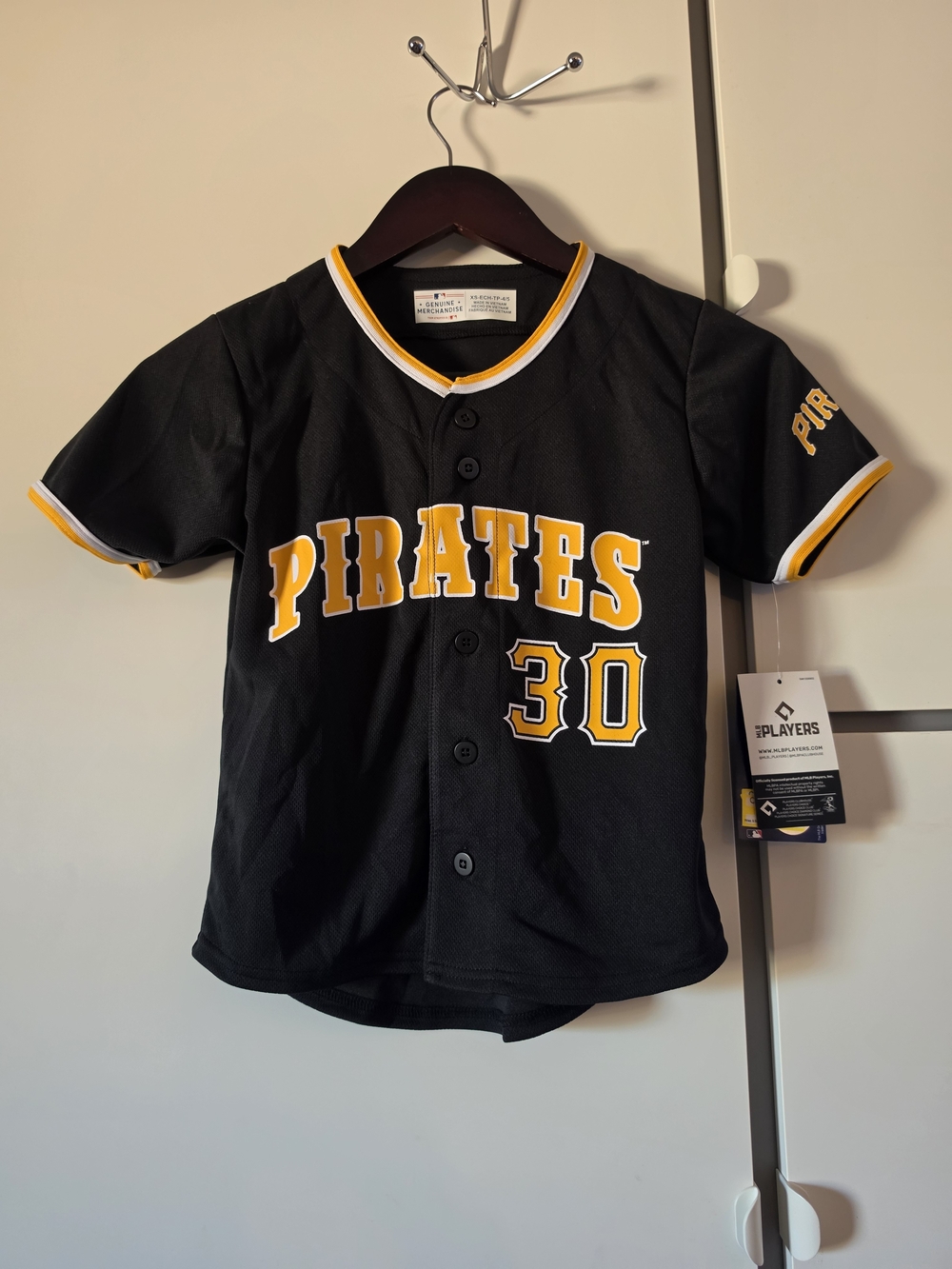 Genuine Merchandise Kids Pirates #30 Black & Gold Button Jersey